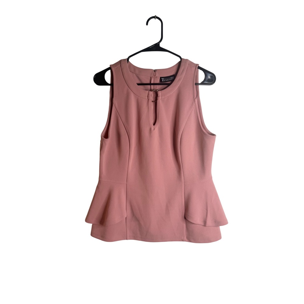 NY&C 7th Avenue Womens M Pink Peplum Top Sleeveless Keyhole Y2K Career - Picture 1 of 8
